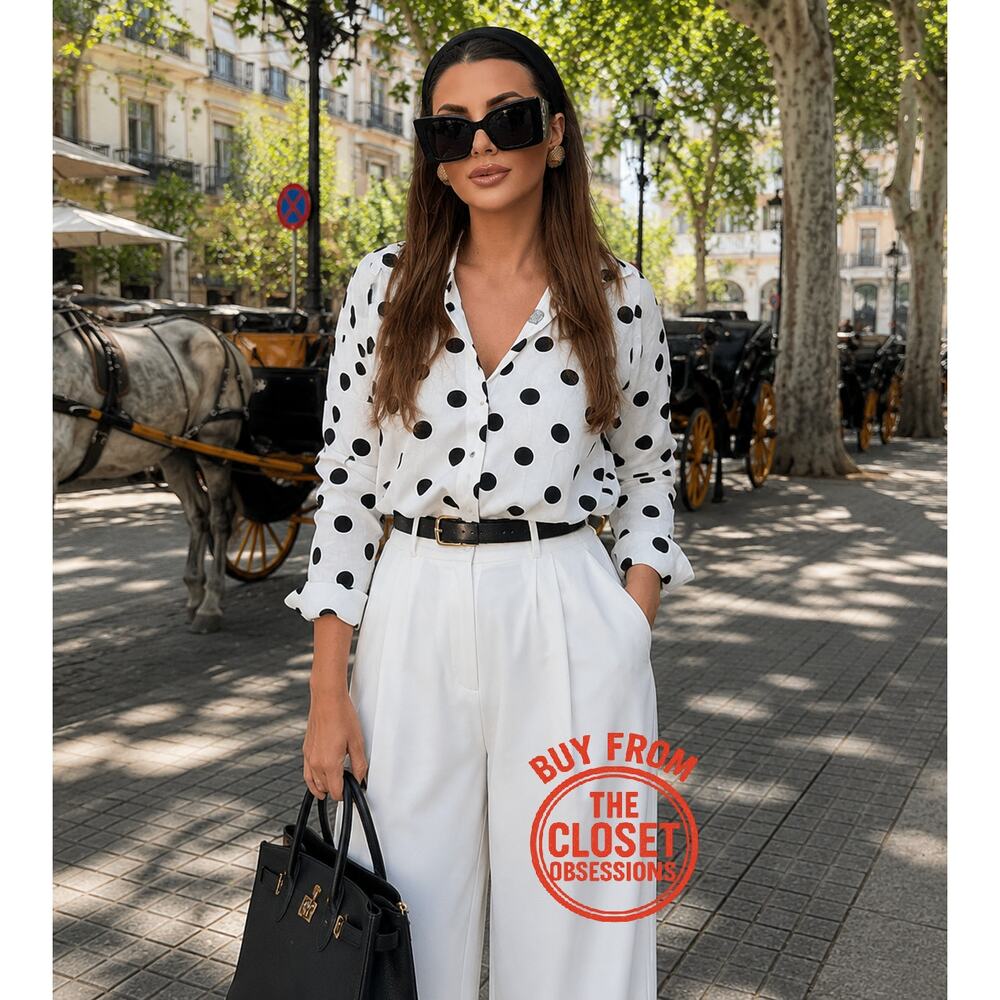 ZARA Polka Dot Linen Blend Oversized Shirt NWT French Girl Blouse - Picture 6 of 14